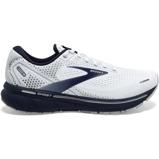 Men's Brooks Ghost 14, White/Grey/Navy, 9.5 D Medium