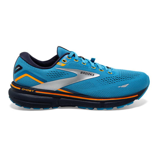 Men's Brooks Ghost 15 GTX, Blue/Peacoat/Orange, 13 D Medium