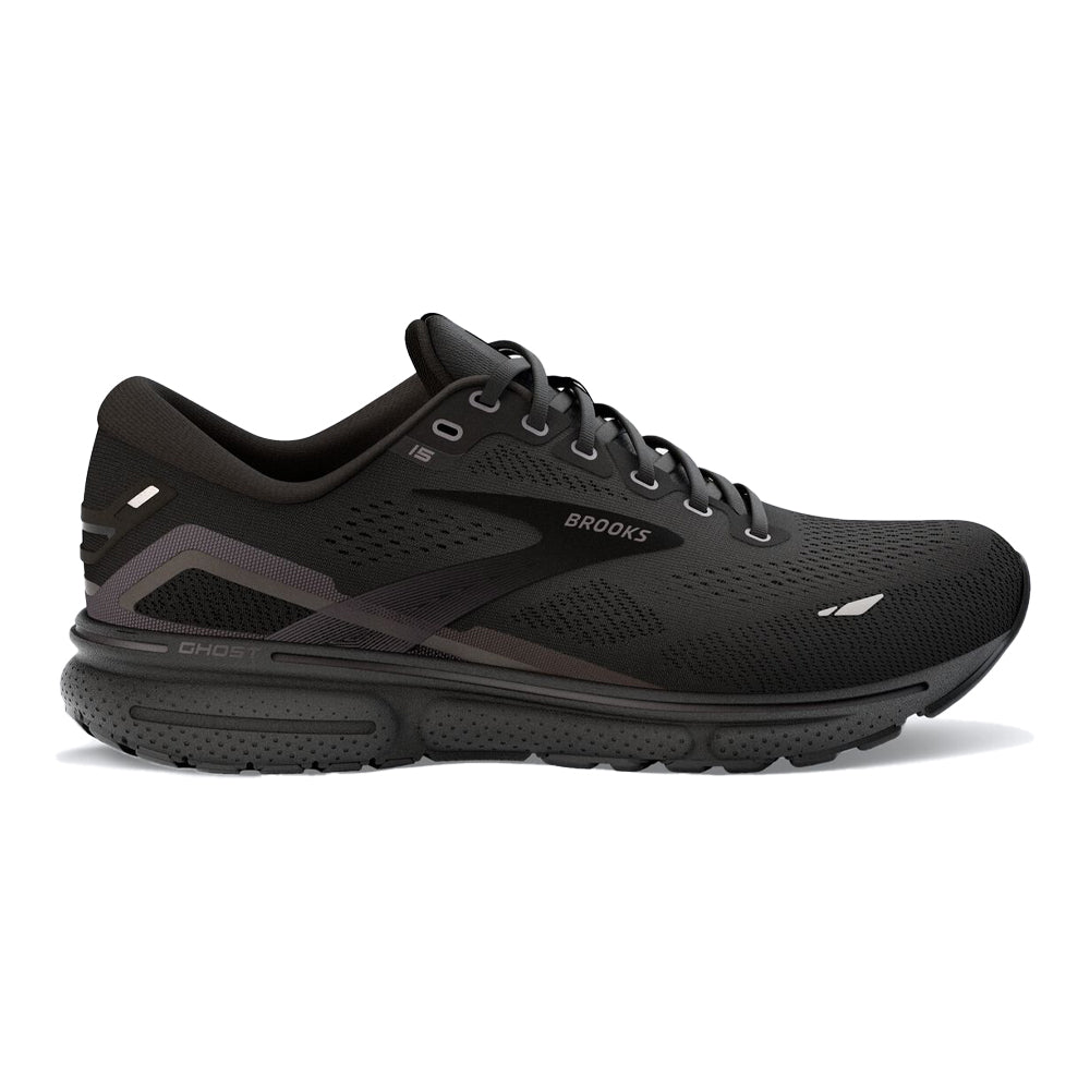 Men's Brooks Ghost 15, Black/Black/Ebony, 14 2E Wide