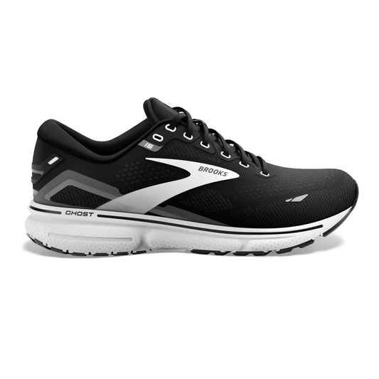 Men's Brooks Ghost 15, Black/Blackened Pearl/White, 8 2E Wide