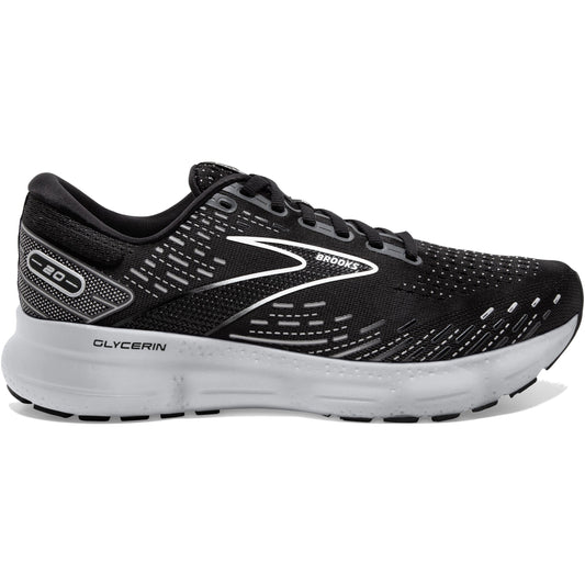 Men's Brooks Glycerin 20, Black/White/Alloy, 15 2E Wide