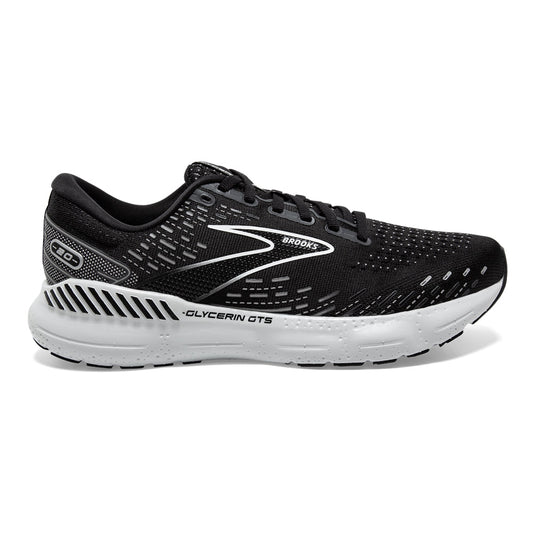 Men's Brooks Glycerin GTS 20, Black/White/Alloy, 10 D Medium