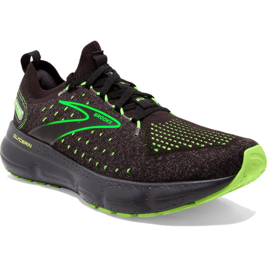 Men's Brooks Glycerin StealthFit 20, Black/Pearl/Green Gecko, 8.5 D Medium