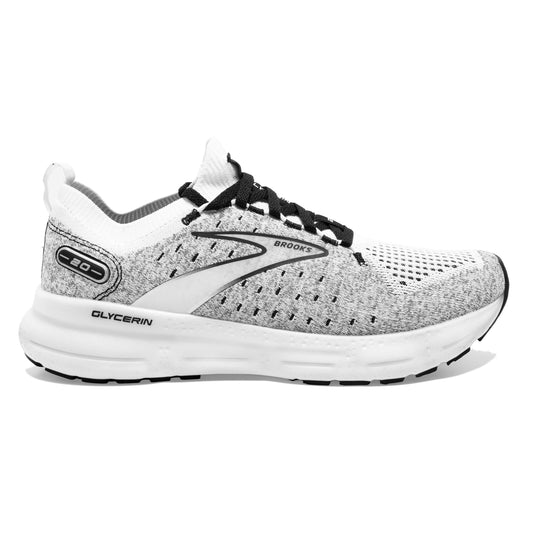 Men's Brooks Glycerin StealthFit 20, White/Grey/Black, 8.5 D Medium
