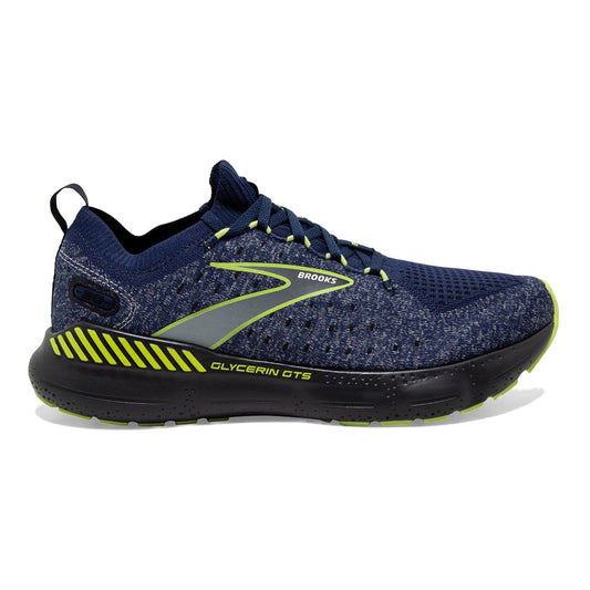 Men's Brooks Glycerin StealthFit GTS 20, Blue/Ebony/Lime, 11.5 D Medium