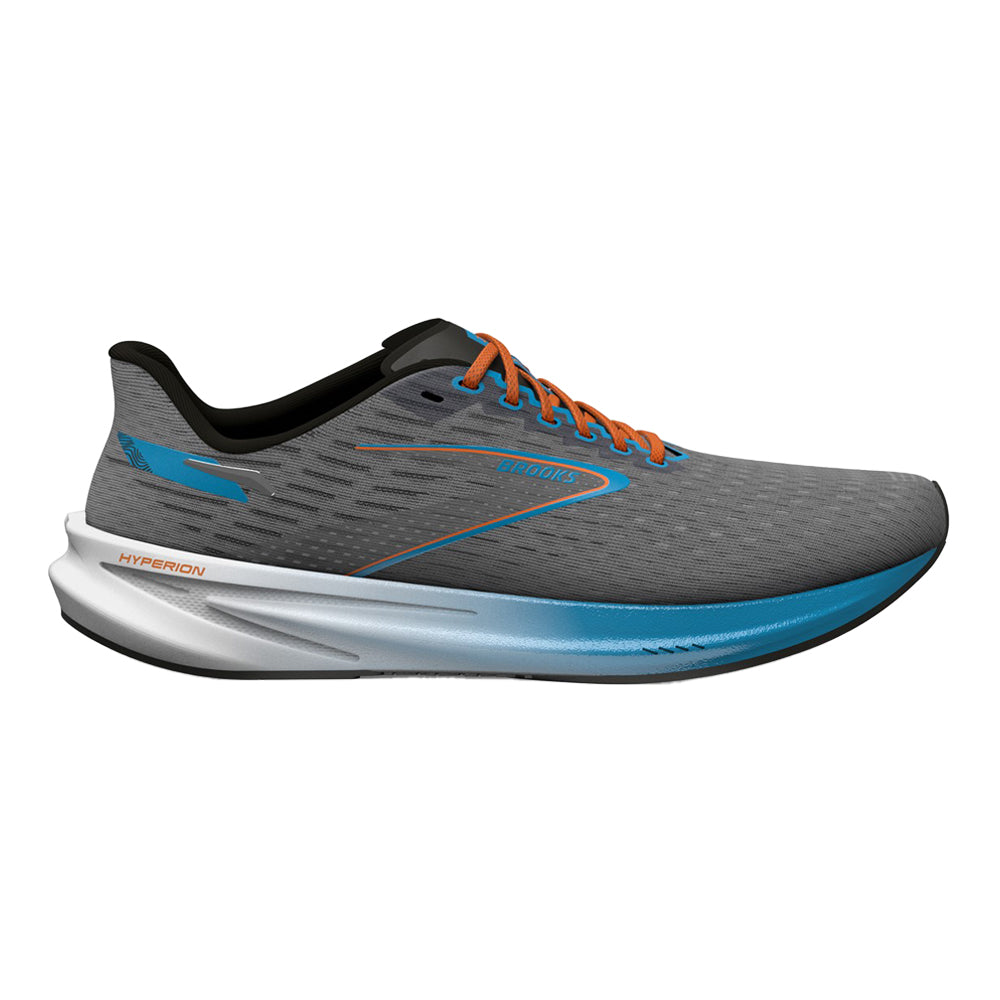 Men's Brooks Hyperion, Grey/Atomic Blue/Scarlet, 10.5 D Medium