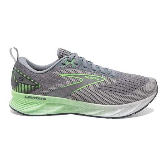 Men's Brooks Levitate 6, Primer Grey/Neon Green, 9 D Medium