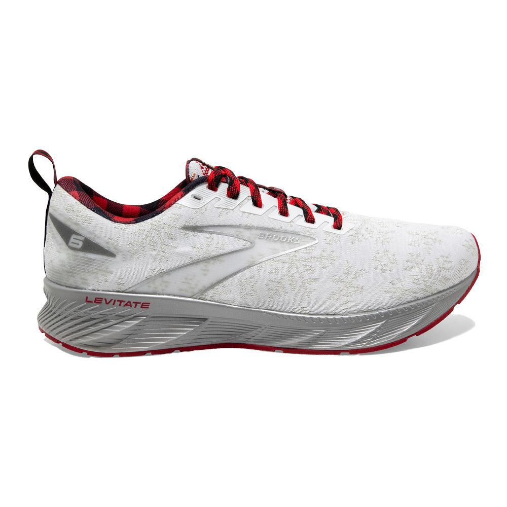 Men's Brooks Levitate 6, White/Red/Silver, 11.5 D Medium