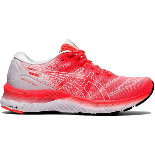 Women's Asics Gel-Nimbus 23, Tokyo Sunrise Red/White, 8 B Medium