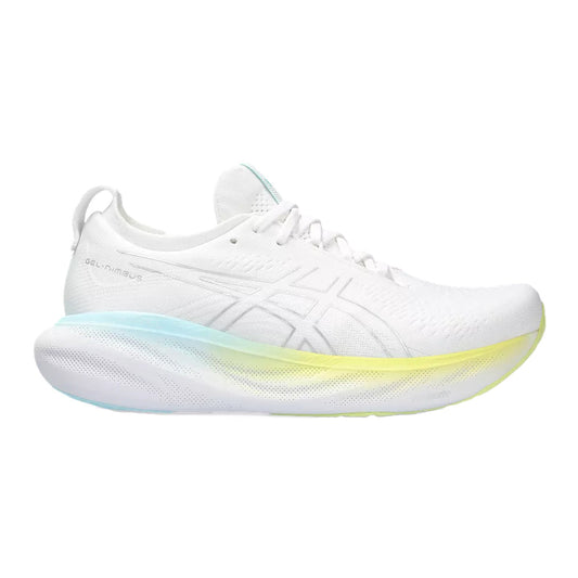 Women's Asics Gel-Nimbus 25, White/Pure Silver, 9 B Medium