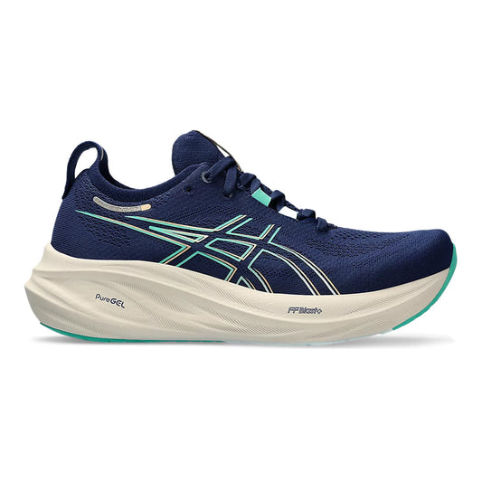 Women's Asics GEL-Nimbus 26, Blue Expanse/Aurora Green, 7 D Wide