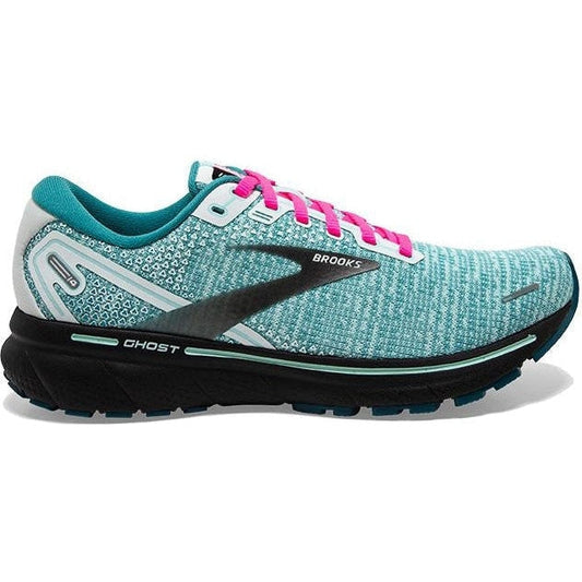 Women's Brooks Ghost 14, White/Black/Blue Light, 8 B Medium