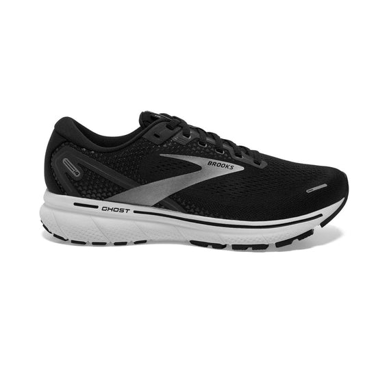 Women's Brooks Ghost 14, Black/White/Silver, 12 B Medium