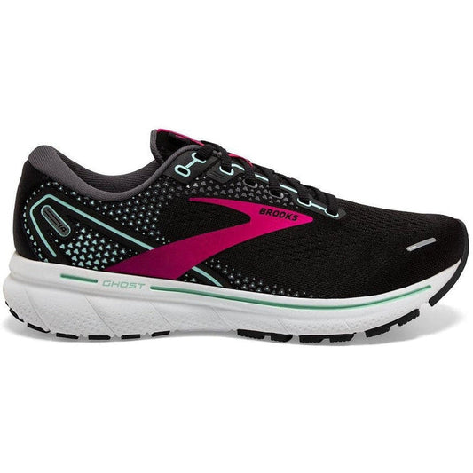 Women's Brooks Ghost 14, Black/Pink/Yucca, 12 D Wide