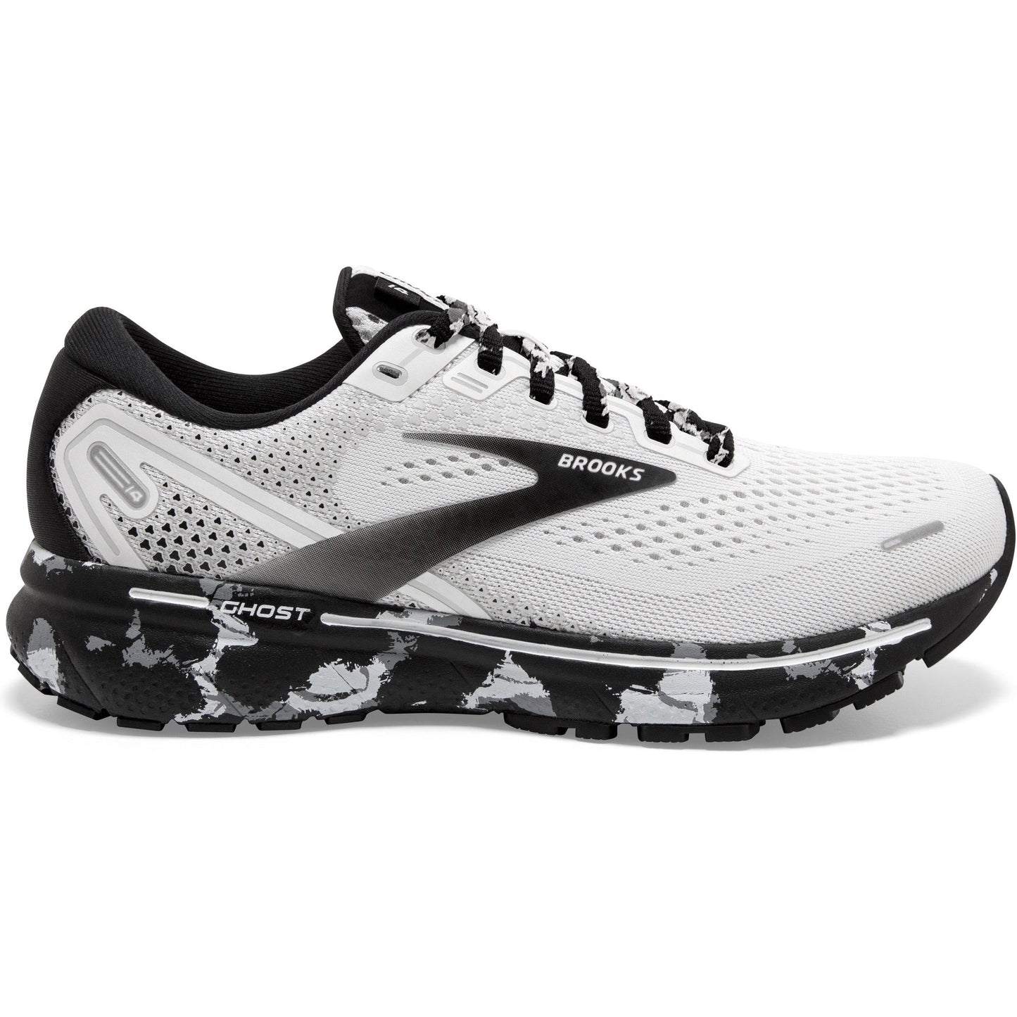 Women's Brooks Ghost 14, White/Black, 8 B Medium