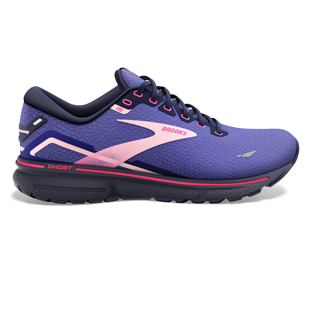 Women's Brooks Ghost 15, Blue/Peacoat/Pink, 8 B Medium