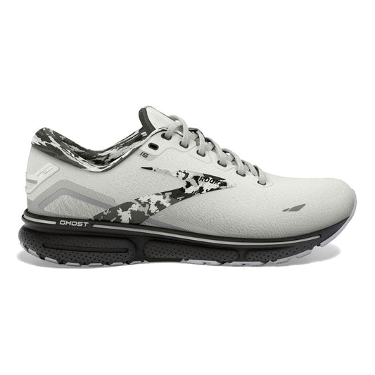 Women's Brooks Ghost 15, White/Ebony/Oyster, 7.5 B Medium
