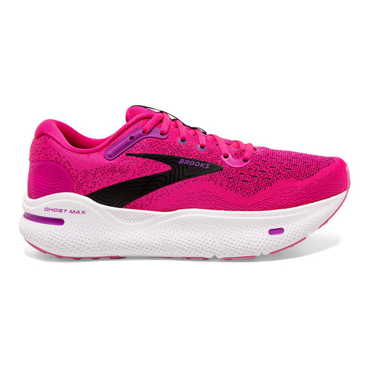 Women's Brooks Ghost Max, Pink Glo/Purple/Black, 8 B Medium