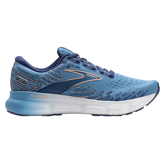 Women's Brooks Glycerin 20, Blissful Blue/Peach/White, 11 B Medium