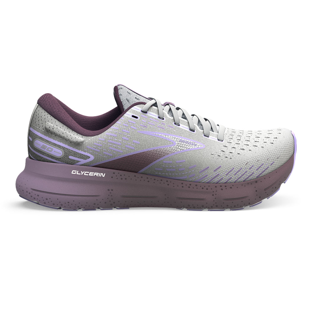 Women's Brooks Glycerin 20, White/Orchid/Lavender, 9.5 B Medium