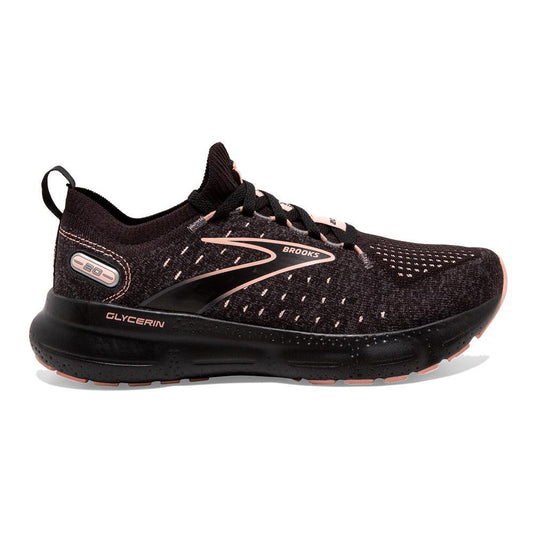 Women's Brooks Glycerin StealthFit 20, Black/Pearl/Peach, 11.5 B Medium