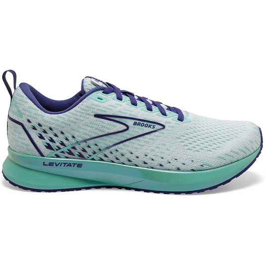 Women's Brooks Levitate 5, White/Navy Blue/Yucca, 7 B Medium