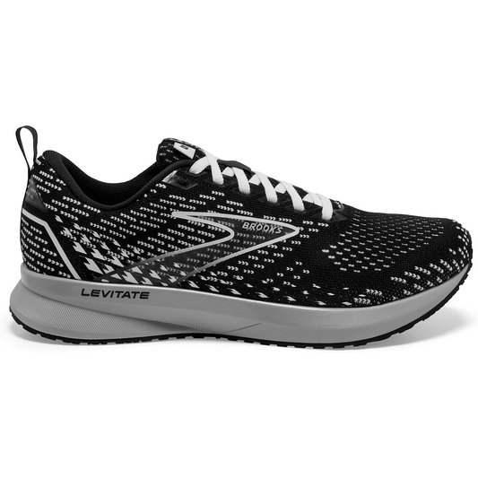 Women's Brooks Levitate 5, Black/Grey/White, 8 B Medium