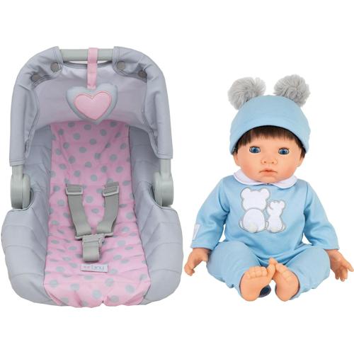 Tiny Treasures Toy Baby Doll W/ Car Seat Set - Brown Hair
