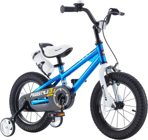 Royalbaby Freestyle 14 In. Blue Kids Bike Boys and Girls Bike with Training wheels and Water Bottle