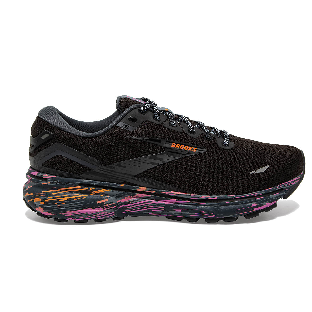 Men's Brooks Ghost 15, Black/Phlox/Oriole, 10 D Medium