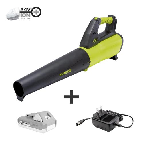 Sun Joe 24V-JB-LTE 24-Volt iON+ Cordless Turbine Jet Blower, 350 CFM Max Kit, W/ 2.0-Ah Battery and Charger