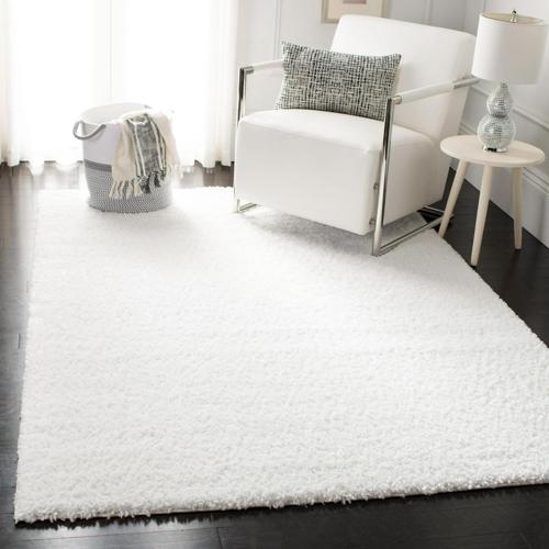 SAFAVIEH August Carlene Solid Plush Shag Area Rug, White, 3'*5'