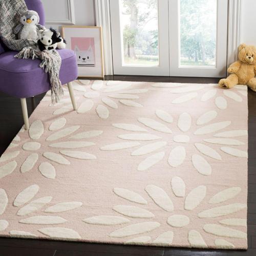 SAFAVIEH Kids Daisy Flowers Wool Area Rug, Pink/Ivory, 4'*6'