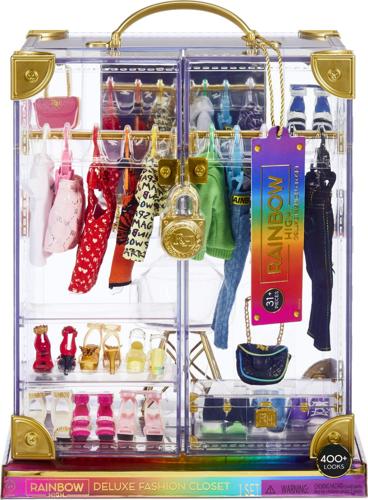 Rainbow High Deluxe Fashion Closet Playseta 400+ Fashion Combinations! Portable Clear Acrylic Toy Closet Features 31+ Fashion Forward Pieces, Doll Clothing, Doll Accessories and Doll Storage