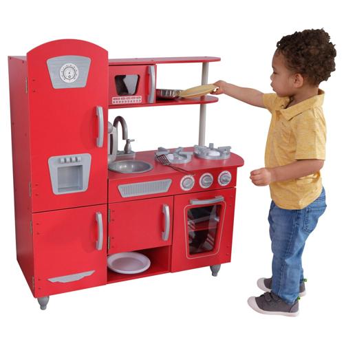 KidKraft Red Vintage Wooden Play Kitchen with Stainless Steel-Look Trim, Play Phone
