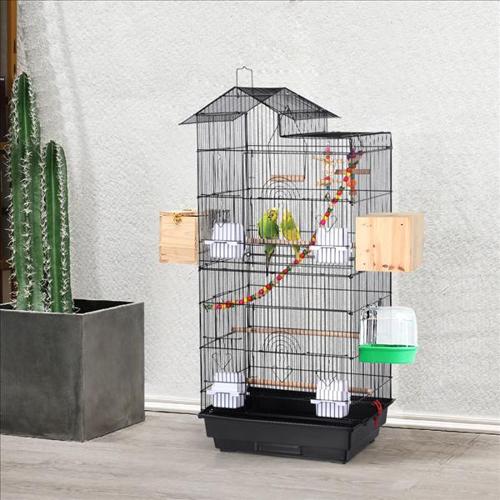 SmileMart 39 Metal Bird Cage with Perches and Toys, Black