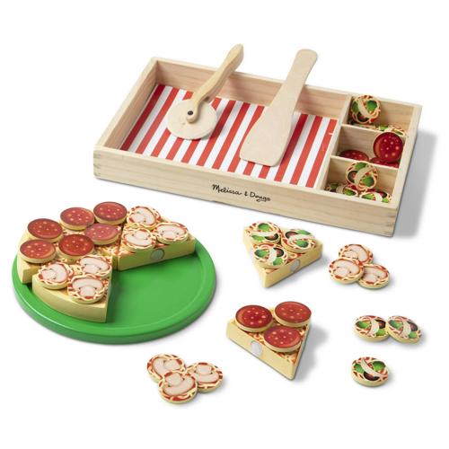 Melissa and Doug Wooden Pizza Play Food Set With 36 Toppings