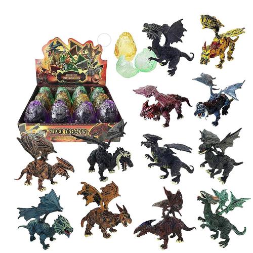 Prehistoric Past Dragon Figurine Puzzles in Hatching Jurrasic Eggs - 12 Eggs Per Pack - Multicolor