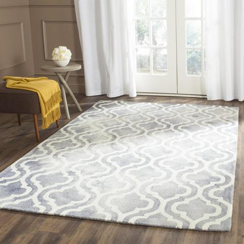 SAFAVIEH Dip Dye Jolyon Faded Geometric Wool Area Rug, Grey/Ivory, 10'*14'
