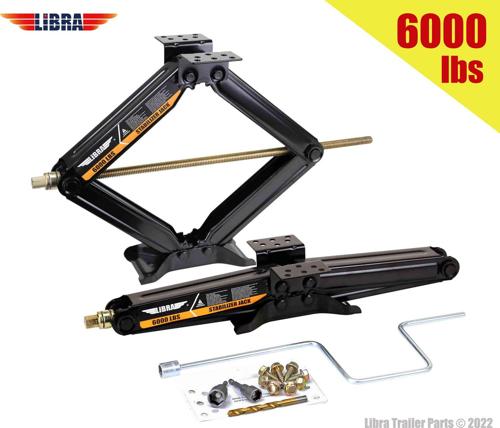 Set 2 LIBRA Premium 24 6000lbs RV Trailer Stabilizer Leveling Scissor Jacks w/Dual Power Drill sockets and mounting Hardware Set