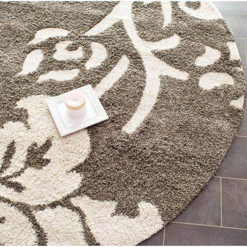 Safavieh SG458 Shag and Flokati Collection Rug-Color:Smoke/Beige,Shape:Round,Size:4'L*4'W