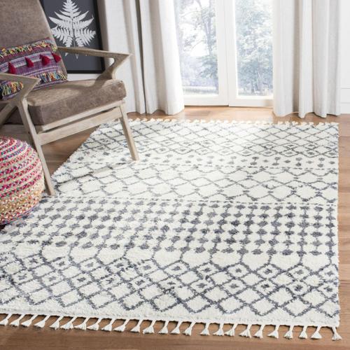 SAFAVIEH Berber Fringe Phillip Aztec Shag Area Rug, Cream/Dark Grey, 5'3*7'6
