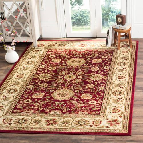 SAFAVIEH Lyndhurst Victoria Traditional Area Rug, Red/Ivory, 6'*6' Square