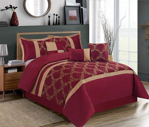 HIG Traditional 250 Thread Count Floral Comfort 7 Pieces Comforter Set, Queen