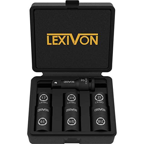 Lexivon 1/2-Inch Impact Socket Set, 6 Total Lug Nut Size, Innovative Flip Socket Design Cover Most Commonly Inch and Metric Used Sizes, Cr-Mo Steel = Fully Impact Grade (LX-111)