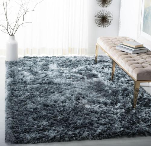 SAFAVIEH Ocean Trellis Solid Plush Polyester Shag Area Rug, Slate, 2'*3'