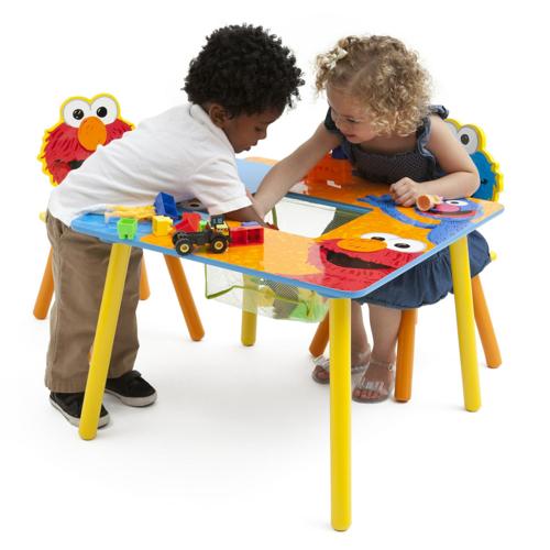 Sesame Street Wood Kids Storage Table and Chairs Set by Delta Children, Greenguard Gold Certified