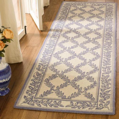 SAFAVIEH Chelsea Alecia Geometric Borders Wool Runner Rug, Ivory/Light Blue, 2'6*12'