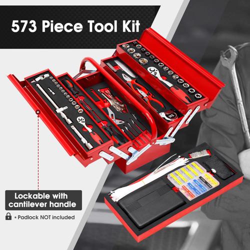 INCLAKE 573PCS Electrician Automative Mechanic Tools Set, Hand Repair Tool Kit with 3-Layer Drawer Heavy Duty Metal Box, Include Professional Socket Wrenches Screwdriver DIY Tool Storage Case