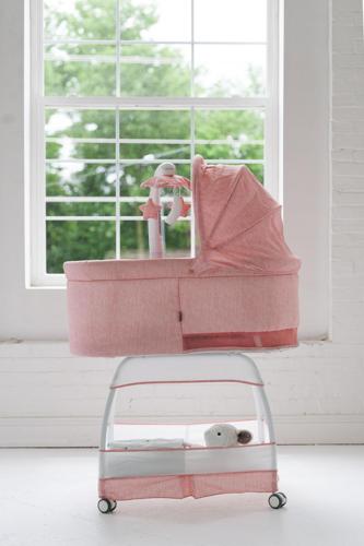 TruBliss Sweetli Deluxe Baby Bassinet Crib Sleeper with Electronic Mobile Monitor, Vintage Coral